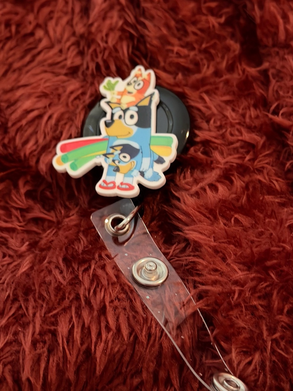 Blue Cartoon Retractable Badge Reel with Rainbow Accent